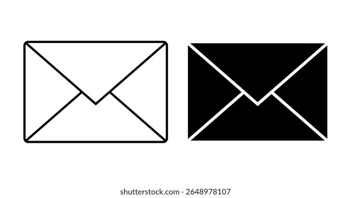 Ícone de email minimalista plano definido nos estilos de estrutura de tópicos e preenchimento, formato EPS 10 vetorial. Descreve ícones de envelope clássicos para email ou mensagens, ideais para design de interface do usuário, aplicativos de comunicação e plataformas Web.