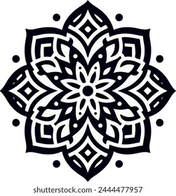 flat and minimalist mandala design black on a white background