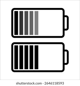 Flat minimalist mobile battery status icon in outline style, vector EPS 10 format. Represents battery charge levels, power indicator, and energy usage for smartphones, apps, and user interface design.