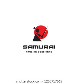 flat minimalist ninja hold sword logo icon vector inspiration