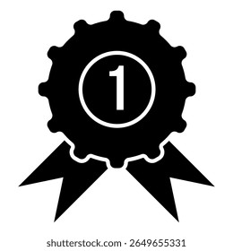 Flat minimalist No. 1 badge icon, vector EPS10. Depicts a ribbon or medal with the no1, symbolizing top ranking, first place, best performance, leadership. Ideal for awards, gamification, achievement.