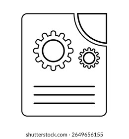 Flat minimalist page icon representing setting terms in outline style, vector EPS 10. Depicts a document or paper with gear symbol, ideal for user agreements, terms of service, configuration files.