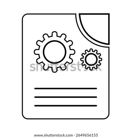 Flat minimalist page icon representing setting terms in outline style, vector EPS 10. Depicts a document or paper with gear symbol, ideal for user agreements, terms of service, configuration files.