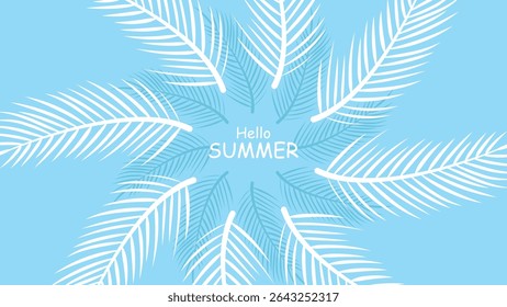 Diseño minimalista plano del fondo del círculo de la hoja de palma para el saludo y el cartel tropicales del verano