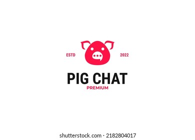 Flat minimalist pig chat logo design vector template illustration idea