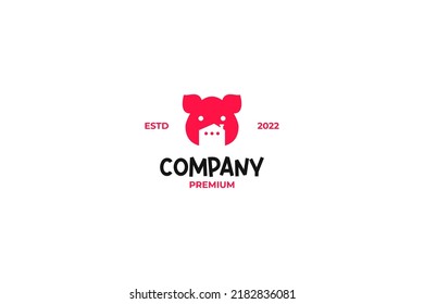 Flat minimalist pig house logo design vector template illustration idea