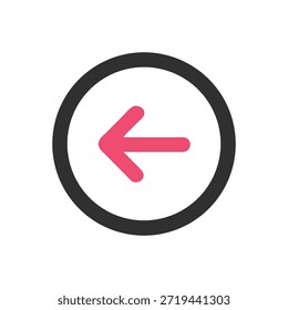 Una flecha rosa plana y minimalista que apunta a la izquierda dentro de un círculo gris. Composición centrada con un estilo limpio y moderno.