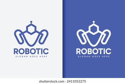 Diseño de Logotipo Robótico Mínimo Plano con Concepto de Combinación de Líneas Geométricas. Ilustración del símbolo vector Tech.