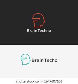 flat minimalist symbolic logo design. creative and unique pictorial technology logo design. brain tech business logo design template.
