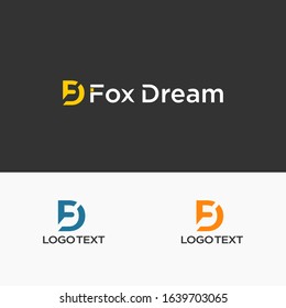 flat minimalist text logo design. symbolic creative and unique minimal logo design. F D letter logo and fox dream business logo design template.
