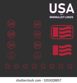Flat minimalist USA logos. Red.
