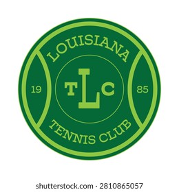 A flat, minimalist vector emblem of the Louisiana Tennis Club, featuring a circular tennis ball design, the monogram 