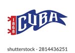 A flat, minimalist vector illustration of a blue pennant flag featuring the word "CUBA" in white, with a red vertical header displaying the year "1868" and simple mounting ties.