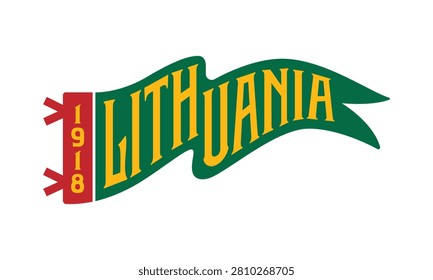 A flat, minimalist vector illustration of a green pennant flag featuring the word 