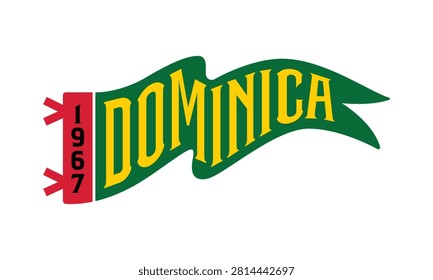 A flat, minimalist vector illustration of a green pennant flag featuring the word 