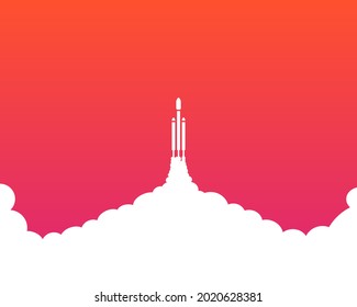 Flat minimalist vector illustration of Heavy Rocket launch. Web design, for a banner. Vector version available
