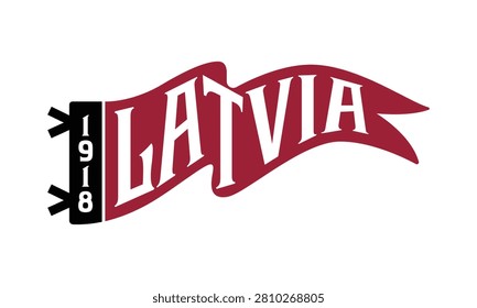 A flat, minimalist vector illustration of a maroon pennant flag featuring the word 
