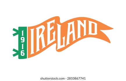 A flat, minimalist vector illustration of an orange pennant flag featuring the word 