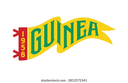 A flat, minimalist vector illustration of a yellow pennant flag featuring the word 