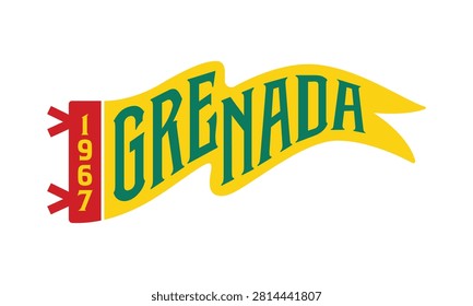 A flat, minimalist vector illustration of a yellow pennant flag featuring the word 
