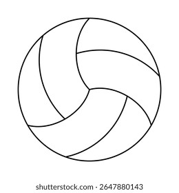 Flat minimalist volleyball icon in outline style, vector EPS 10. Depicts a classic volleyball used in team sports, perfect for athletic branding, fitness apps, recreational graphics, and tournament.