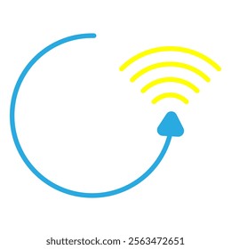 Flat minimalist WiFi icon with a retry symbol, perfect for modern tech applications and design.