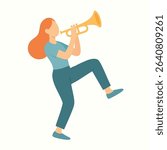 Flat Minimalist Woman Playing Trumpet Music Instrument Icon