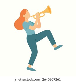 Flat Minimalist Woman Playing Trumpet Music Instrument Icon