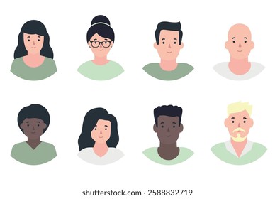 Flat minimalistic avatars set. Minimalist portraits	