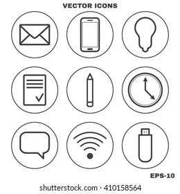 Flat Minimalistic Black Line Icons Set for Business on White Background. Buttons for Design Infographics, Websites, Mobile Applications. Vector Icon Web. Vector Icon App. Flat Style Vector Icon EPS 10