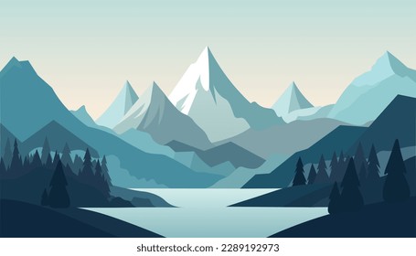 Diseño minimalista plano. Panorama de un paisaje montañoso. Fácil de cambiar de color.