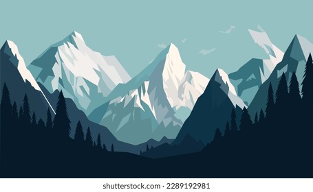 Flat minimalistic design. Panorama of a mountain landscape. Easy to change colors.