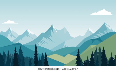 Flat minimalistic design. Panorama of a mountain landscape. Easy to change colors.