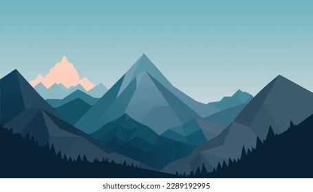 Diseño minimalista plano. Panorama de un paisaje montañoso. Fácil de cambiar de color.