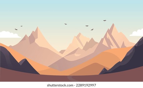 Flat minimalistic design. Panorama of a mountain landscape. Easy to change colors.