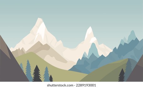 Flat minimalistic design. Panorama of a mountain landscape. Easy to change colors.