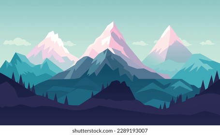 Diseño minimalista plano. Panorama de un paisaje montañoso. Fácil de cambiar de color.