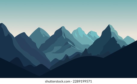 Flat minimalistic design. Panorama of a mountain landscape. Easy to change colors.