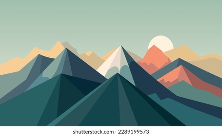 Flat minimalistic design. Panorama of a mountain landscape. Easy to change colors.
