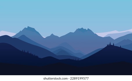 Flat minimalistic design. Panorama of a mountain landscape. Easy to change colors.