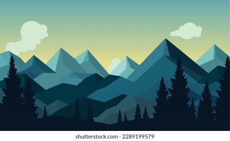 Flat minimalistic design. Panorama of a mountain landscape. Easy to change colors.