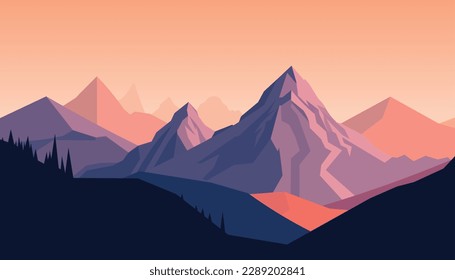 Flat minimalistic design. Panorama of a mountain landscape. Easy to change colors.