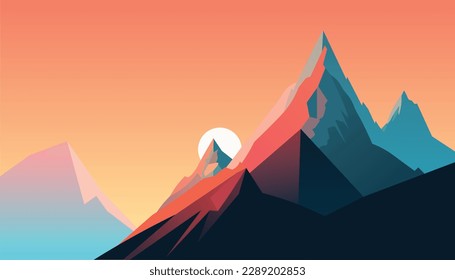 Flat minimalistic design. Panorama of a mountain landscape. Easy to change colors.