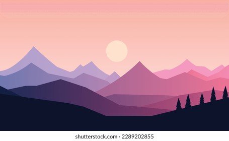 Flat minimalistic design. Panorama of a mountain landscape. Easy to change colors.