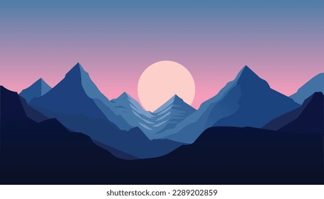 Flat minimalistic design. Panorama of a mountain landscape. Easy to change colors.