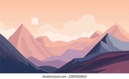Flat minimalistic design. Panorama of a mountain landscape. Easy to change colors.