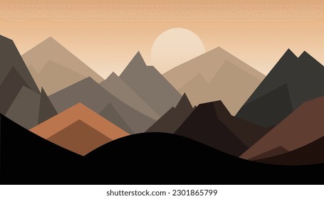 Flat minimalistic design. Panorama of a mountain landscape. Easy to change colors.