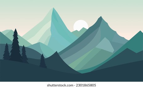 Diseño minimalista plano. Panorama de un paisaje montañoso. Fácil de cambiar de color.