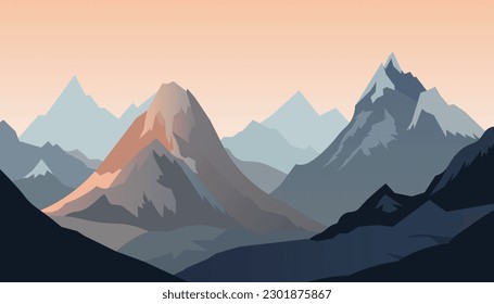 Flat minimalistic design. Panorama of a mountain landscape. Easy to change colors.