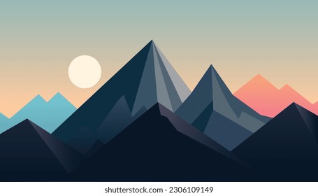 Diseño minimalista plano. Panorama de un paisaje montañoso. Fácil de cambiar de color.